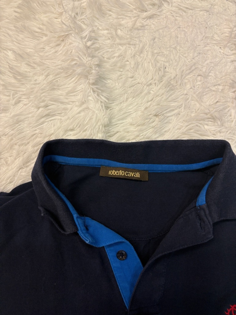 Roberto Cavalli Logo Trimmed Short Sleeve Polo NAVY - Picture 3 of 6